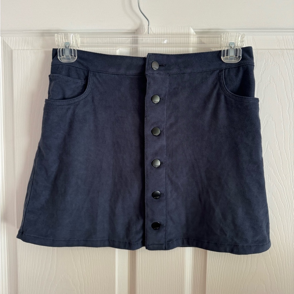 Blue suede skirt